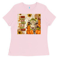 Bubblegum Pink fall hay there pumpkin Ladies Tee - texasbilliewilder