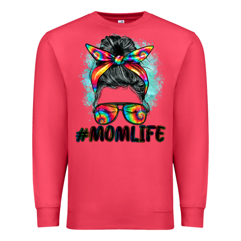 Tie Dye Momlife Messy Bun Premium Sweatshirt by BarkalooDesign | Teevron