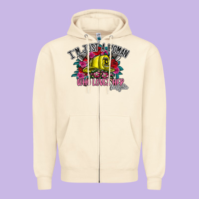 Im Just A Woman Who Loves Her Firefighter Zipper Hoodie Designed By Sublimationcraftshop