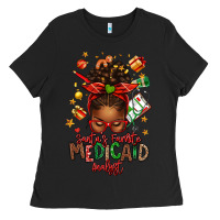 Black Santa's Favorite Medicaid Analyst Afro Messy Bun Ladies Tee - texasbilliewilder