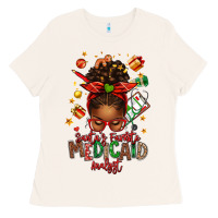 Bone Santa's Favorite Medicaid Analyst Afro Messy Bun Ladies Tee - texasbilliewilder