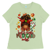 Matcha Santa's Favorite Medicaid Analyst Afro Messy Bun Ladies Tee - texasbilliewilder