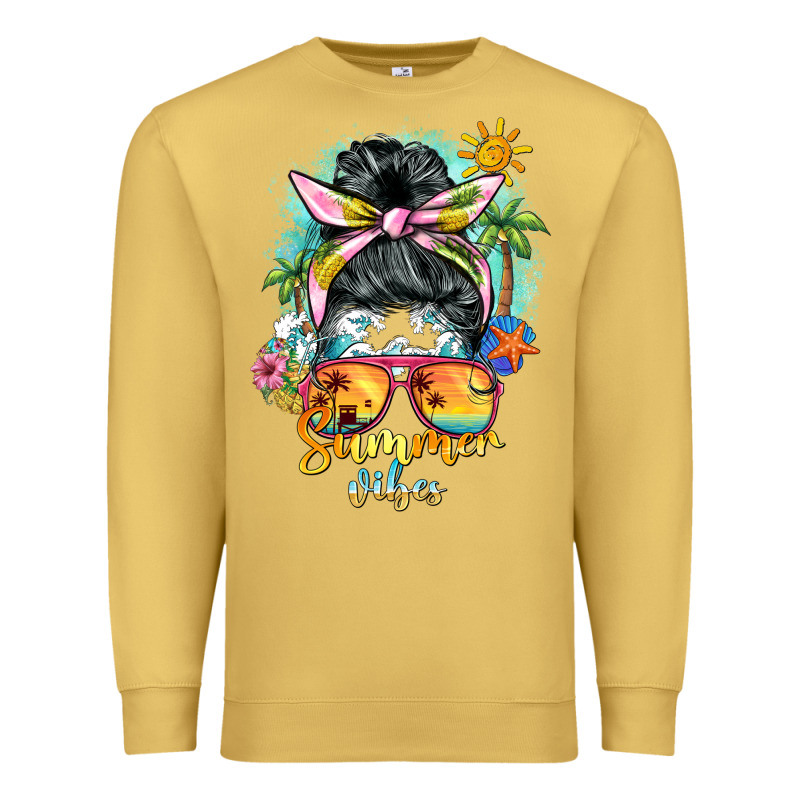 Summer Vibes Messy Bun Premium Sweatshirt by BarkalooDesign | Teevron