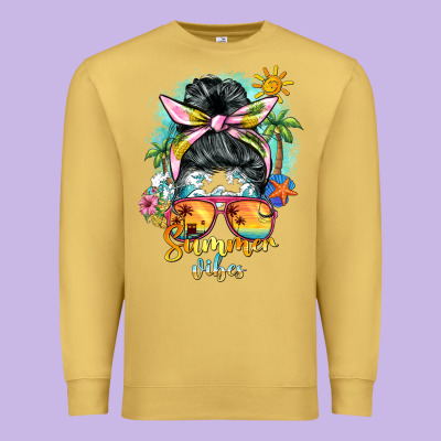 Summer Vibes Messy Bun Premium Sweatshirt Designed By Barkaloodesign
