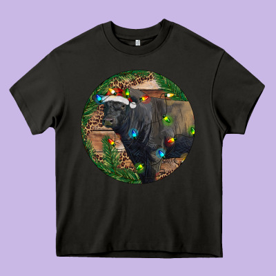 Black Angus Bull With Christmas Lights Heavy Core Tee Designed By Ranaportraitstore