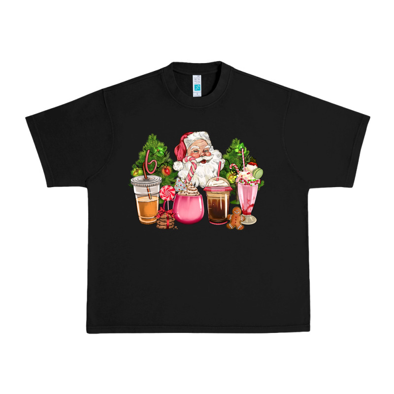 Pink Christmas Santa Coffe Cups Urban Heavy Tee by CowGirlArtShop | Teevron