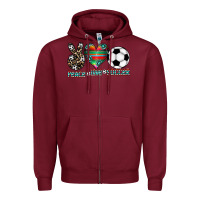 Burgundy peace love soccer Zipper Hoodie - CowhideDigitalArt