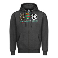 Charcoal Heather peace love soccer Zipper Hoodie - CowhideDigitalArt