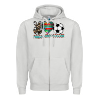 Dove Grey peace love soccer Zipper Hoodie - CowhideDigitalArt