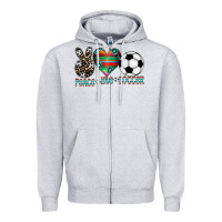 Heather Grey peace love soccer Zipper Hoodie - CowhideDigitalArt