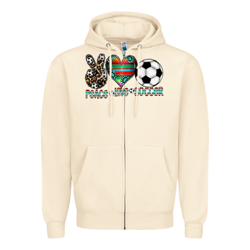 Peace Love Soccer Zipper Hoodie by CowhideDigitalArt | Teevron