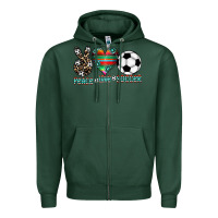 Sports Green peace love soccer Zipper Hoodie - CowhideDigitalArt