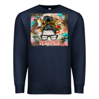 Navy teacher messy bun tumbler Premium Sweatshirt - BarkalooDesign