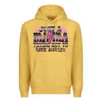Antique Gold Just a Mama Out Here Trying Not To Raise Assholes Premium Hoodie - CowhideDigitalArt