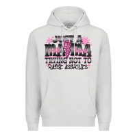 Dove Grey Just a Mama Out Here Trying Not To Raise Assholes Premium Hoodie - CowhideDigitalArt