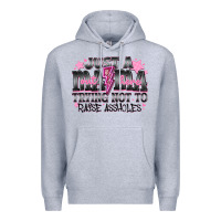 Heather Grey Just a Mama Out Here Trying Not To Raise Assholes Premium Hoodie - CowhideDigitalArt