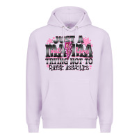 Lilac Just a Mama Out Here Trying Not To Raise Assholes Premium Hoodie - CowhideDigitalArt