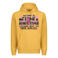 Mustard Just a Mama Out Here Trying Not To Raise Assholes Premium Hoodie - CowhideDigitalArt