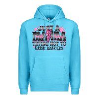 Ocean Blue Just a Mama Out Here Trying Not To Raise Assholes Premium Hoodie - CowhideDigitalArt