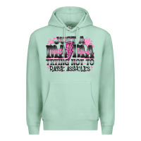 Seafoam Just a Mama Out Here Trying Not To Raise Assholes Premium Hoodie - CowhideDigitalArt