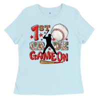 Baby Blue back to school 1st baseball game on Ladies Tee - NancyCooperArtShop