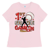 Bubblegum Pink back to school 1st baseball game on Ladies Tee - NancyCooperArtShop