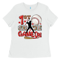 White back to school 1st baseball game on Ladies Tee - NancyCooperArtShop