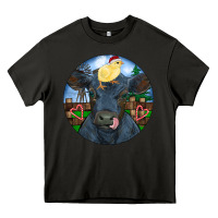 Asphalt Black Angus Cattle with Santa Chick Christmas Heavy Core Tee - RanaPortraitStore