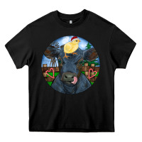 Black Black Angus Cattle with Santa Chick Christmas Heavy Core Tee - RanaPortraitStore
