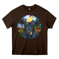 Chocolate Brown Black Angus Cattle with Santa Chick Christmas Heavy Core Tee - RanaPortraitStore