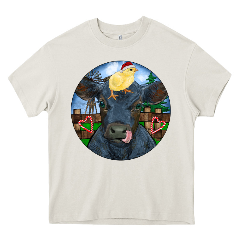 Black Angus Cattle With Santa Chick Christmas Heavy Core Tee by RanaPortraitStore | Teevron