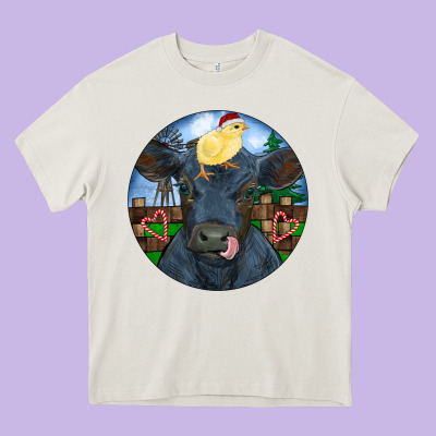 Black Angus Cattle With Santa Chick Christmas Heavy Core Tee Designed By Ranaportraitstore