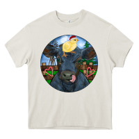 Cream Black Angus Cattle with Santa Chick Christmas Heavy Core Tee - RanaPortraitStore