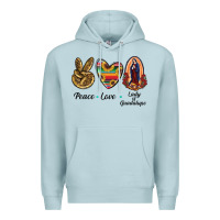 Blue Mist Peace Love Lady Of Guadalupe Premium Hoodie - RanaPortraitStore