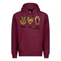 Burgundy Peace Love Lady Of Guadalupe Premium Hoodie - RanaPortraitStore