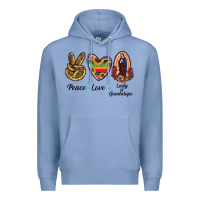 Colony Blue Peace Love Lady Of Guadalupe Premium Hoodie - RanaPortraitStore
