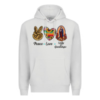 Dove Grey Peace Love Lady Of Guadalupe Premium Hoodie - RanaPortraitStore