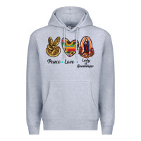 Heather Grey Peace Love Lady Of Guadalupe Premium Hoodie - RanaPortraitStore