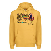 Mustard Peace Love Lady Of Guadalupe Premium Hoodie - RanaPortraitStore