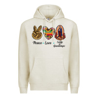 Oatmeal Heather Peace Love Lady Of Guadalupe Premium Hoodie - RanaPortraitStore