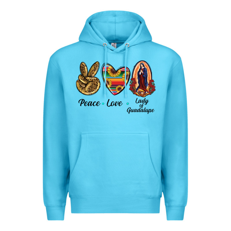 Peace Love Lady Of Guadalupe Premium Hoodie by RanaPortraitStore | Teevron