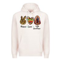 Pale Pink Peace Love Lady Of Guadalupe Premium Hoodie - RanaPortraitStore