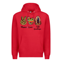 Red Peace Love Lady Of Guadalupe Premium Hoodie - RanaPortraitStore