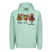 Seafoam Peace Love Lady Of Guadalupe Premium Hoodie - RanaPortraitStore