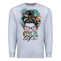 Heather Grey nurse cna life messy bun Premium Sweatshirt - BarkalooDesign