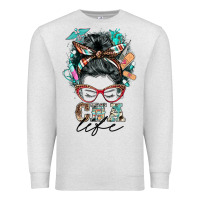Oatmeal Heather nurse cna life messy bun Premium Sweatshirt - BarkalooDesign