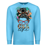 Ocean Blue nurse cna life messy bun Premium Sweatshirt - BarkalooDesign