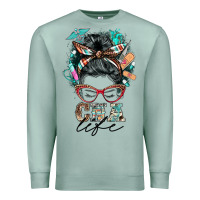 Seafoam nurse cna life messy bun Premium Sweatshirt - BarkalooDesign