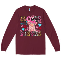 Burgundy hogs and kisses pig  olivia Long Sleeve Tee - OliviaCreatesArt