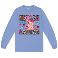 Colony Blue hogs and kisses pig  olivia Long Sleeve Tee - OliviaCreatesArt